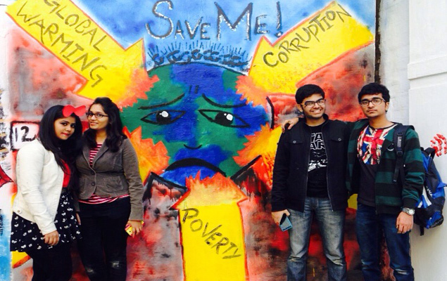 Nikhil Agarwal and his group with their award winning painting.